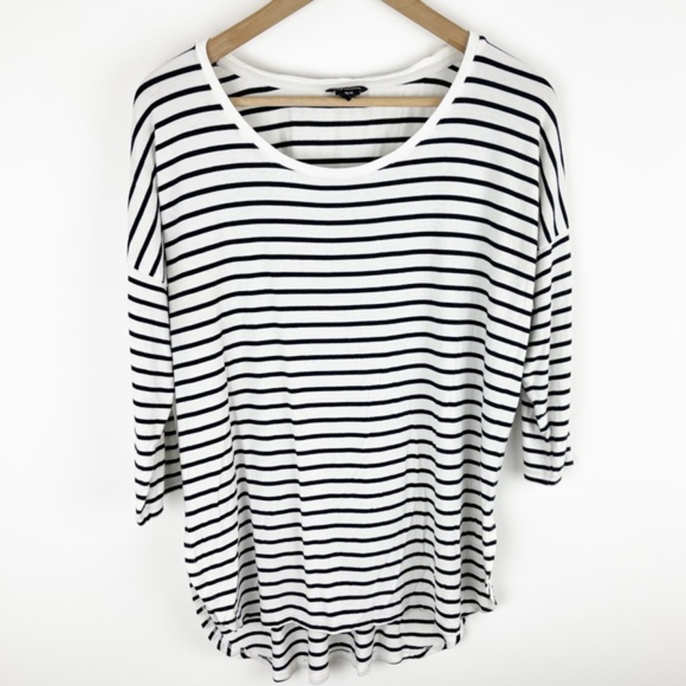Club Monaco Black Stripe Split Hem 3/4 Sleeve Top Size Medium